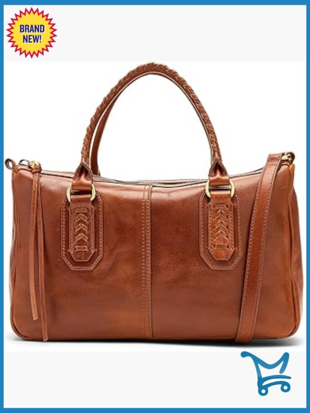 Leather Satchel Crossbody Bag with Adjustable Strap and Multiple Pockets